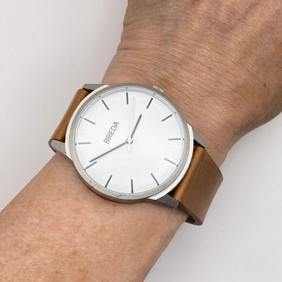 BREDA 5-0170531 Watch Men White Dial Silver Tone Brown Leather 39mm - Picture 3 of 14